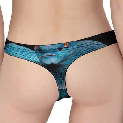 Blue Pit Viper Snake Print Women's Thong