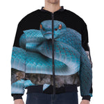 Blue Pit Viper Snake Print Zip Sleeve Bomber Jacket