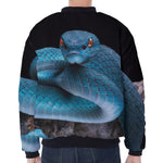 Blue Pit Viper Snake Print Zip Sleeve Bomber Jacket