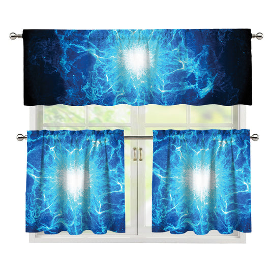 Blue Plasma Energy Print 3 Piece Kitchen Curtains