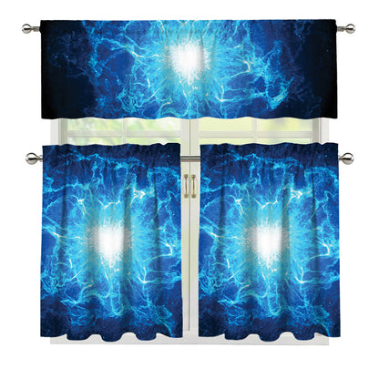Blue Plasma Energy Print 3 Piece Kitchen Curtains