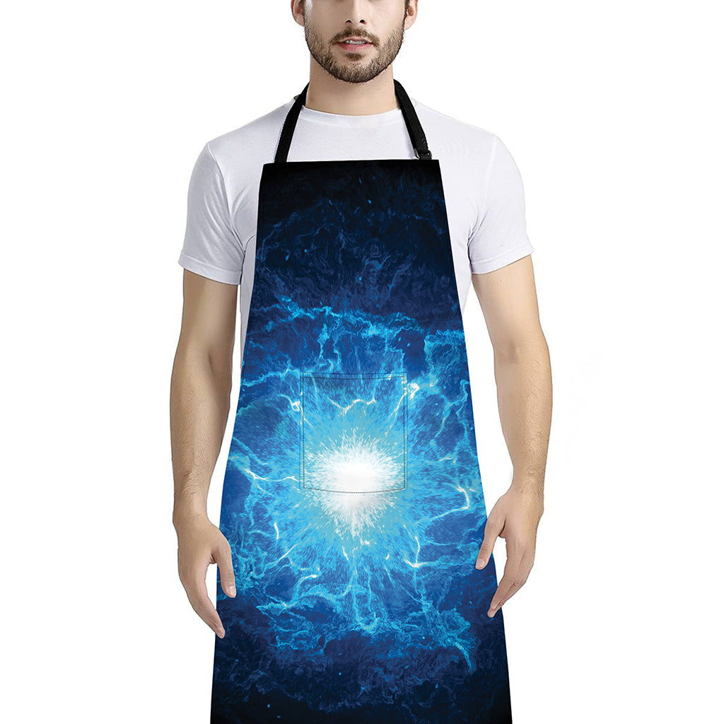 Blue Plasma Energy Print Bib Apron With Pocket