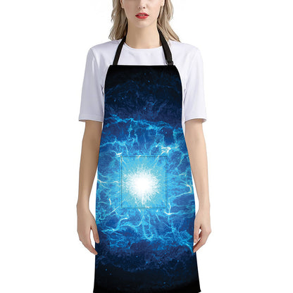 Blue Plasma Energy Print Bib Apron With Pocket