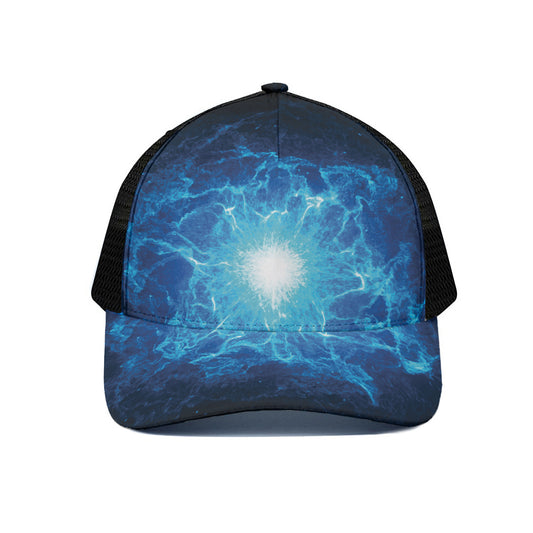 Blue Plasma Energy Print Black Mesh Trucker Cap