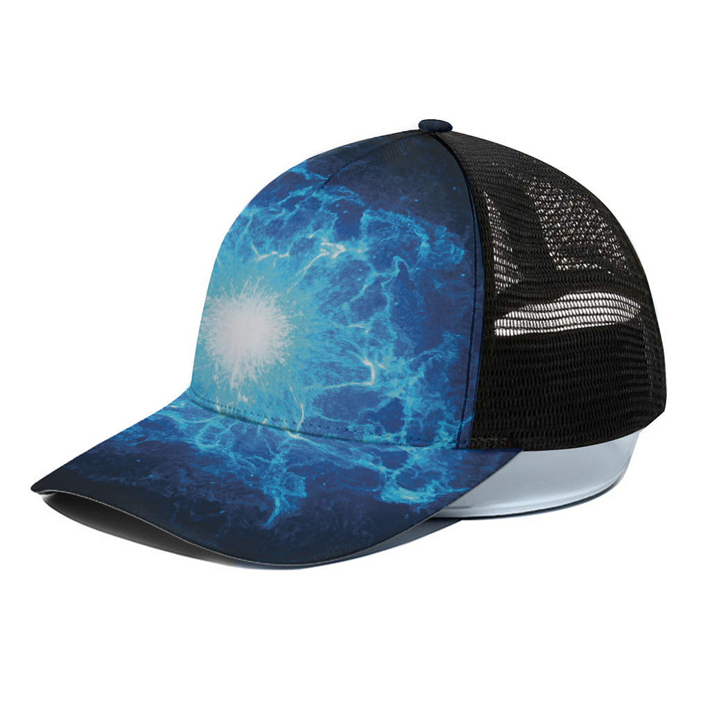 Blue Plasma Energy Print Black Mesh Trucker Cap