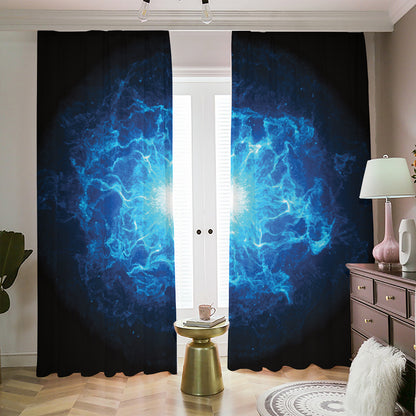 Blue Plasma Energy Print Blackout Pencil Pleat Curtains
