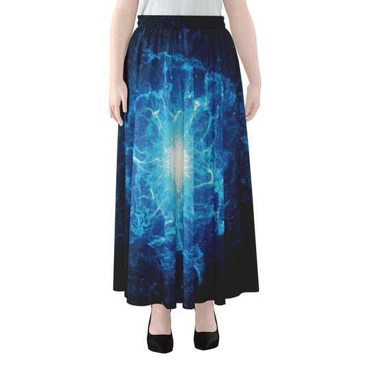 Blue Plasma Energy Print Chiffon Maxi Skirt