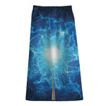 Blue Plasma Energy Print Cotton Front Slit Maxi Skirt