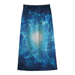 Blue Plasma Energy Print Cotton Front Slit Maxi Skirt