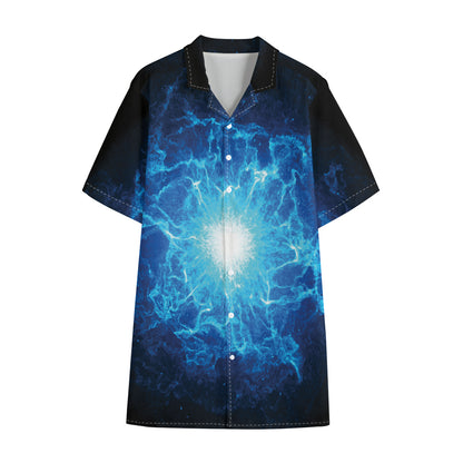 Blue Plasma Energy Print Cotton Hawaiian Shirt