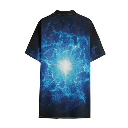 Blue Plasma Energy Print Cotton Hawaiian Shirt