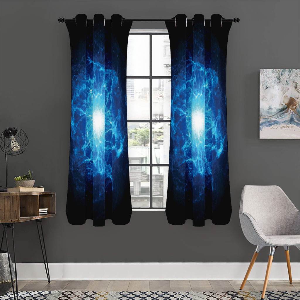 Blue Plasma Energy Print Curtain