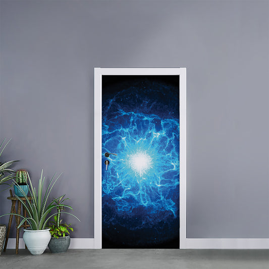 Blue Plasma Energy Print Door Sticker