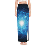 Blue Plasma Energy Print High Slit Maxi Skirt
