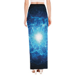 Blue Plasma Energy Print High Slit Maxi Skirt