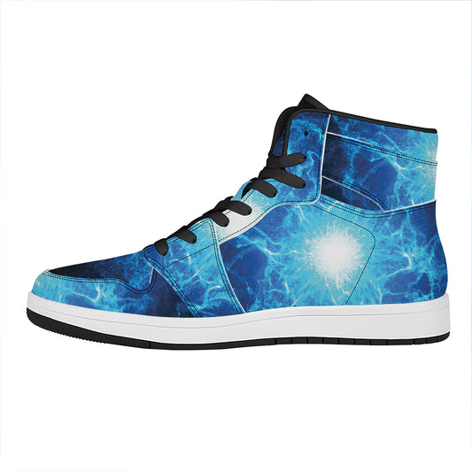 Blue Plasma Energy Print High Top Leather Sneakers