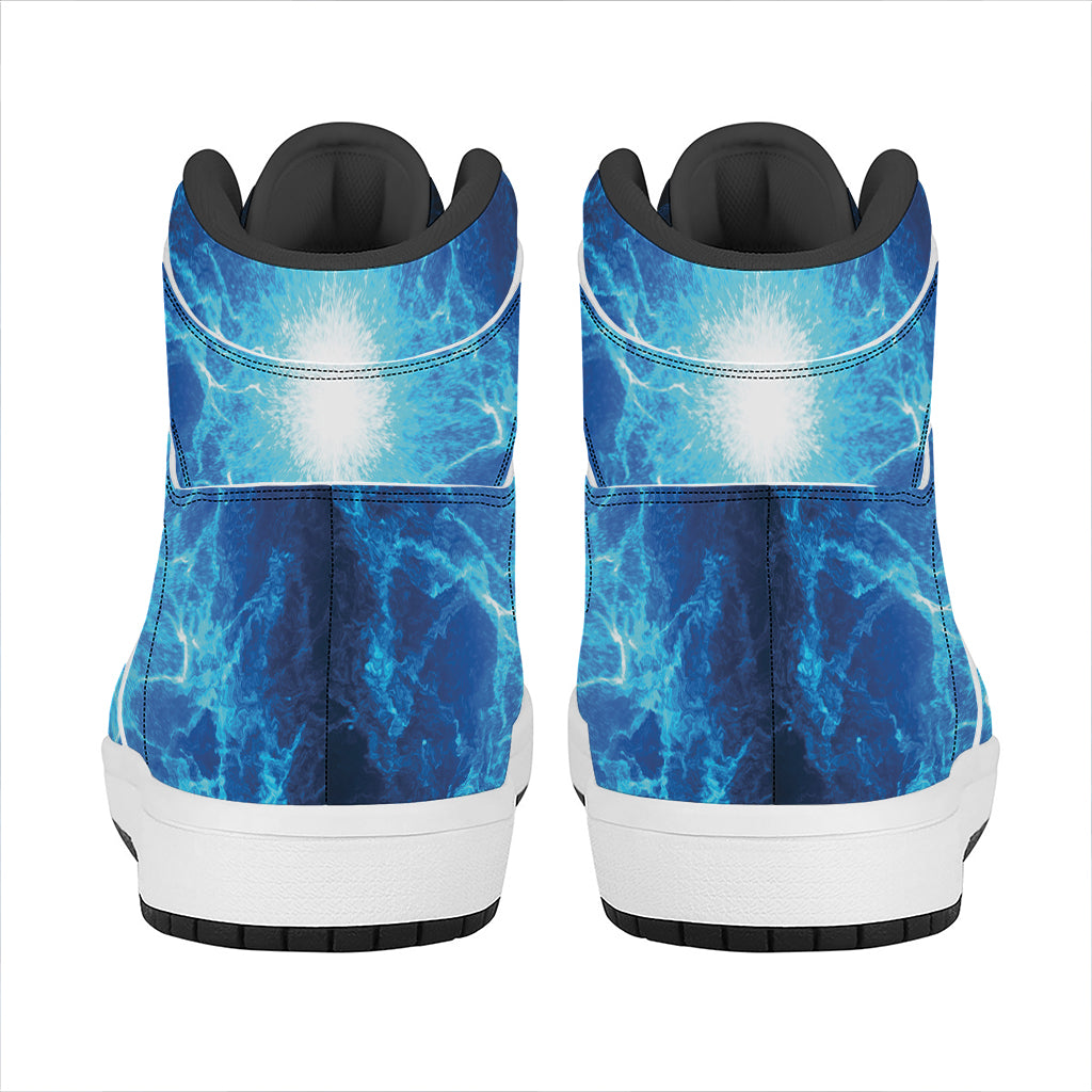 Blue Plasma Energy Print High Top Leather Sneakers