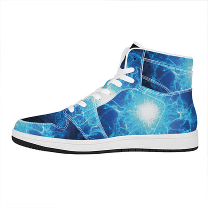 Blue Plasma Energy Print High Top Leather Sneakers