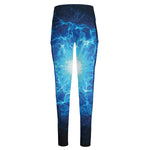 Blue Plasma Energy Print High-Waisted Pocket Leggings