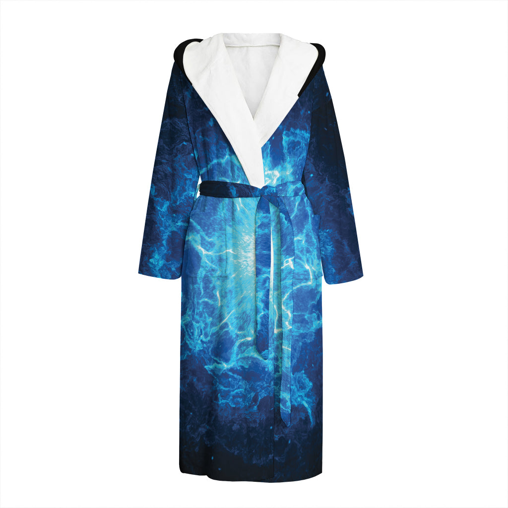 Blue Plasma Energy Print Hooded Bathrobe