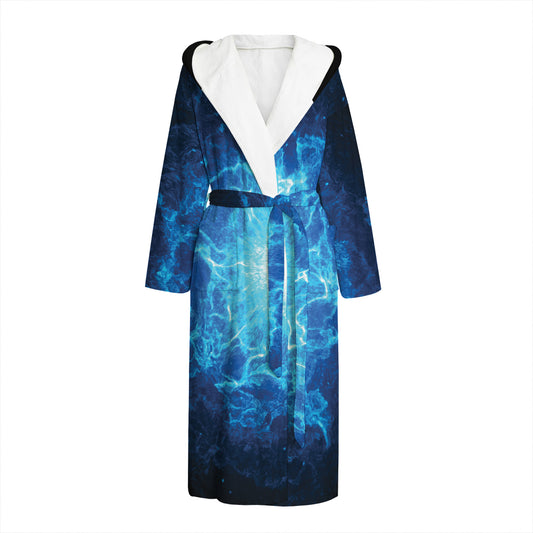 Blue Plasma Energy Print Hooded Bathrobe