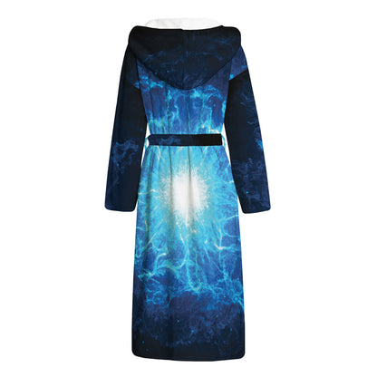 Blue Plasma Energy Print Hooded Bathrobe
