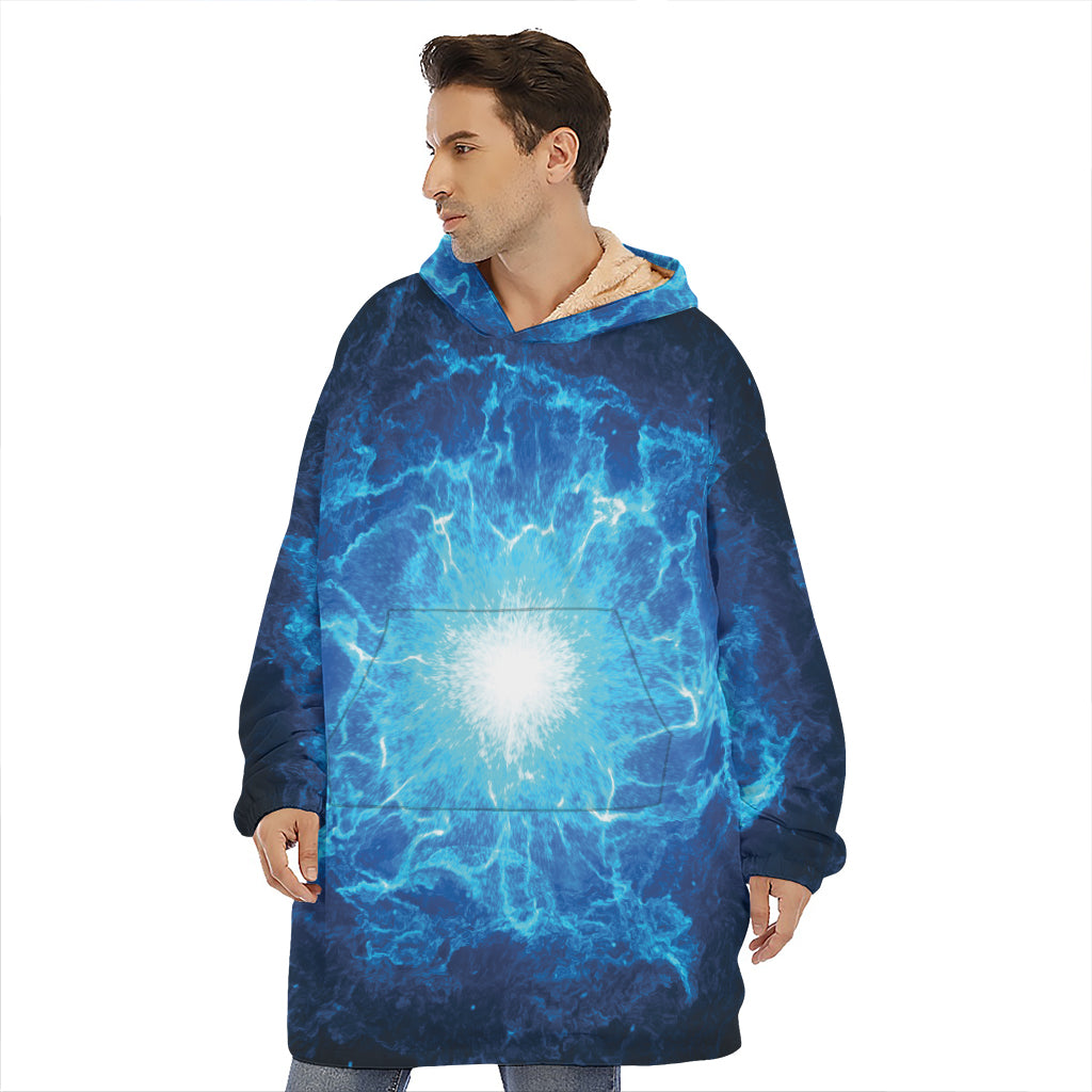 Blue Plasma Energy Print Hoodie Blanket