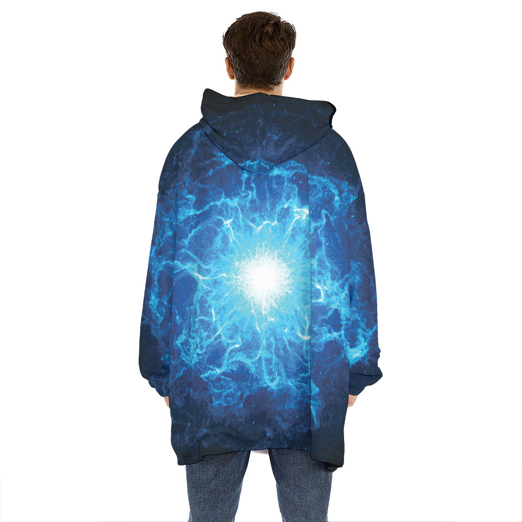 Blue Plasma Energy Print Hoodie Blanket