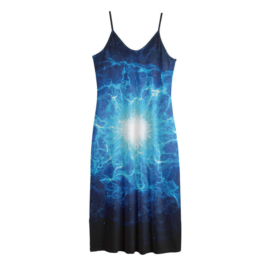 Blue Plasma Energy Print Jersey Midi Cami Dress