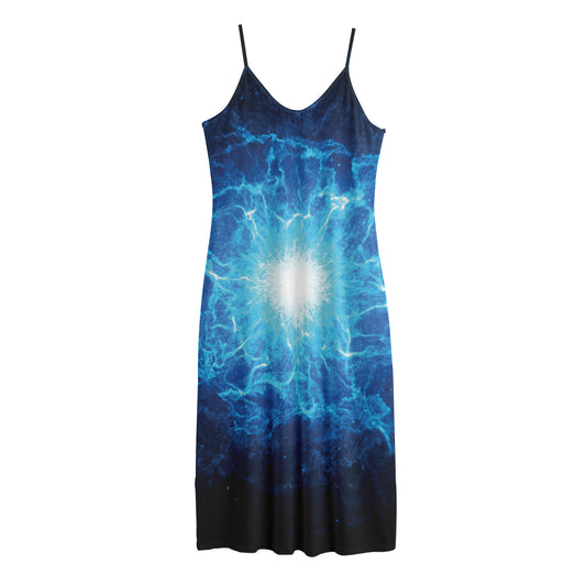 Blue Plasma Energy Print Jersey Midi Cami Dress