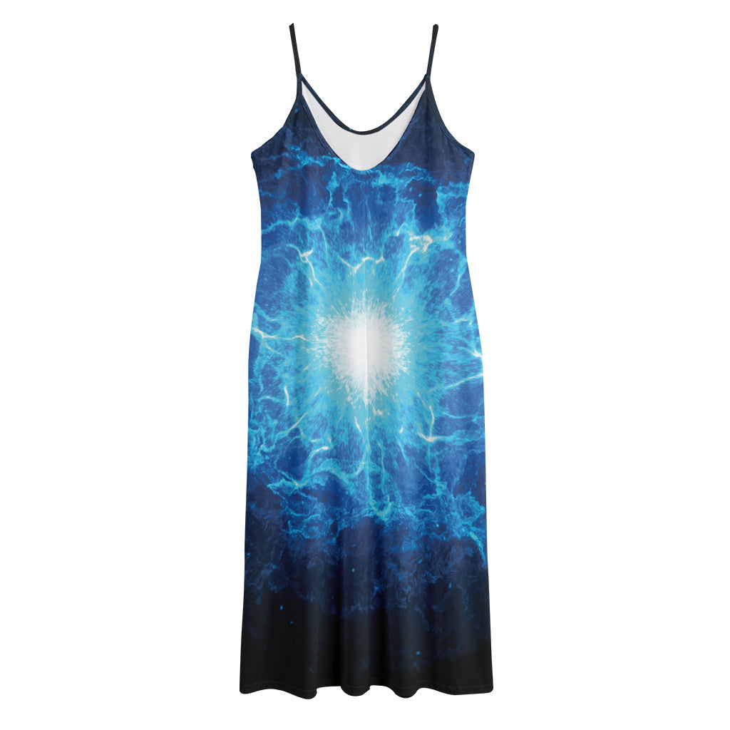 Blue Plasma Energy Print Jersey Midi Cami Dress