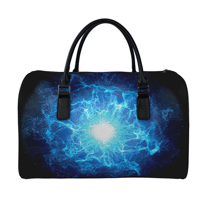 Blue Plasma Energy Print Leather Duffle Bag