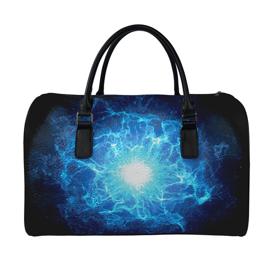 Blue Plasma Energy Print Leather Duffle Bag