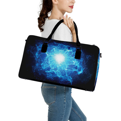 Blue Plasma Energy Print Leather Duffle Bag