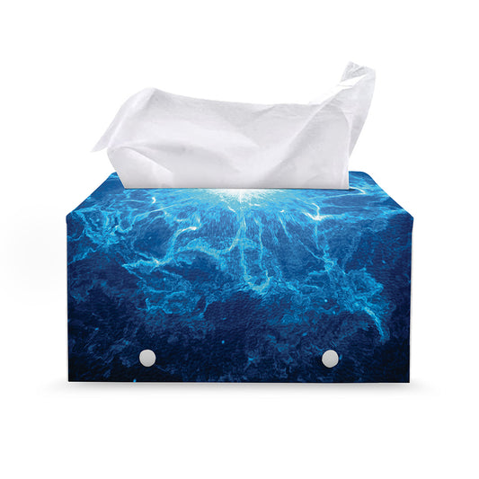 Blue Plasma Energy Print Leather Tissue Box Cover