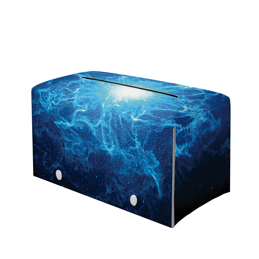 Blue Plasma Energy Print Leather Tissue Box Cover