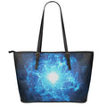 Blue Plasma Energy Print Leather Tote Bag With Zipper