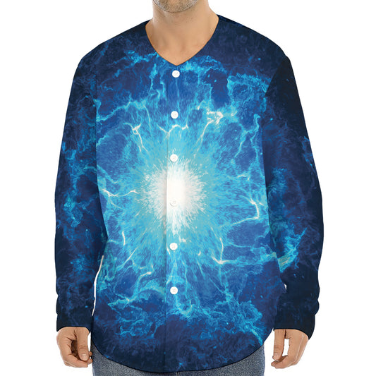 Blue Plasma Energy Print Long Sleeve Baseball Jersey