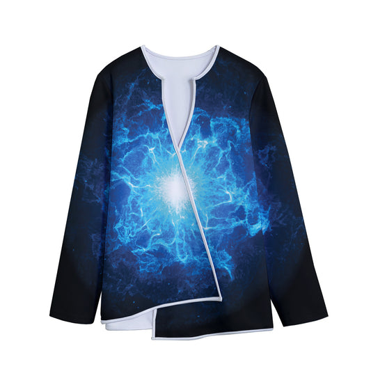 Blue Plasma Energy Print Long Sleeve Short Coat