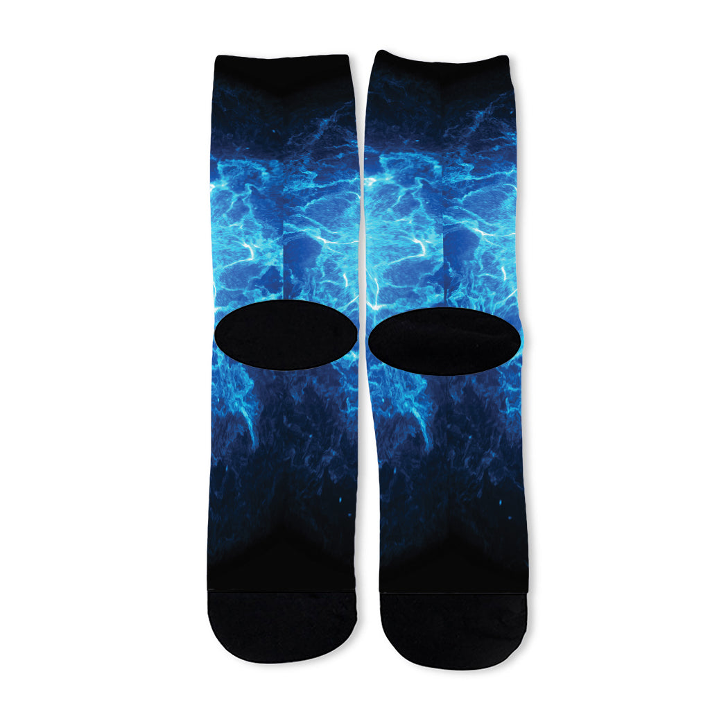 Blue Plasma Energy Print Long Socks