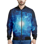 Blue Plasma Energy Print Men's Bomber Jacket