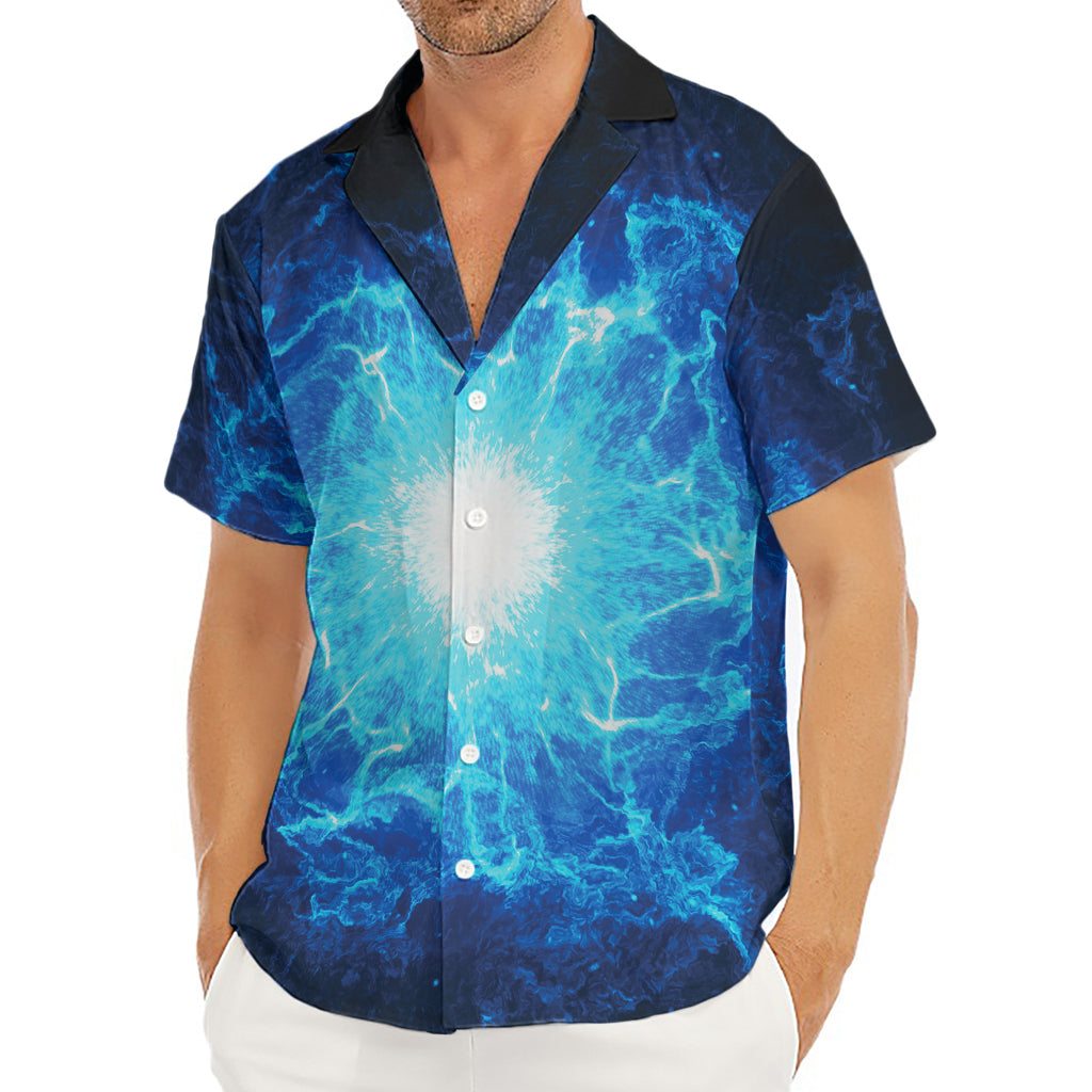 Blue Plasma Energy Print Men's Deep V-Neck Shirt
