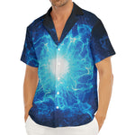 Blue Plasma Energy Print Men's Deep V-Neck Shirt