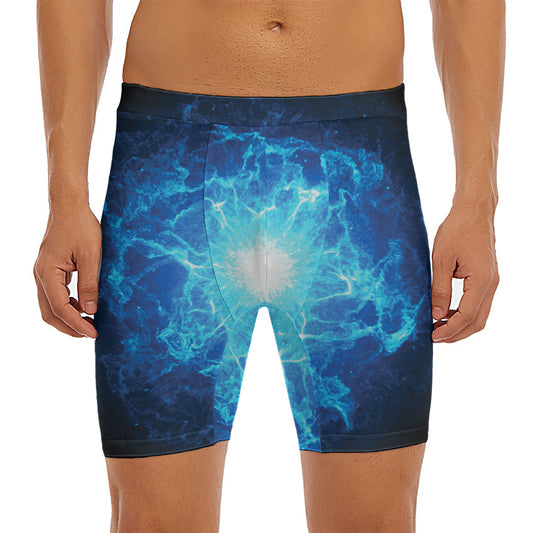 Blue Plasma Energy Print Men's Long Boxer Briefs