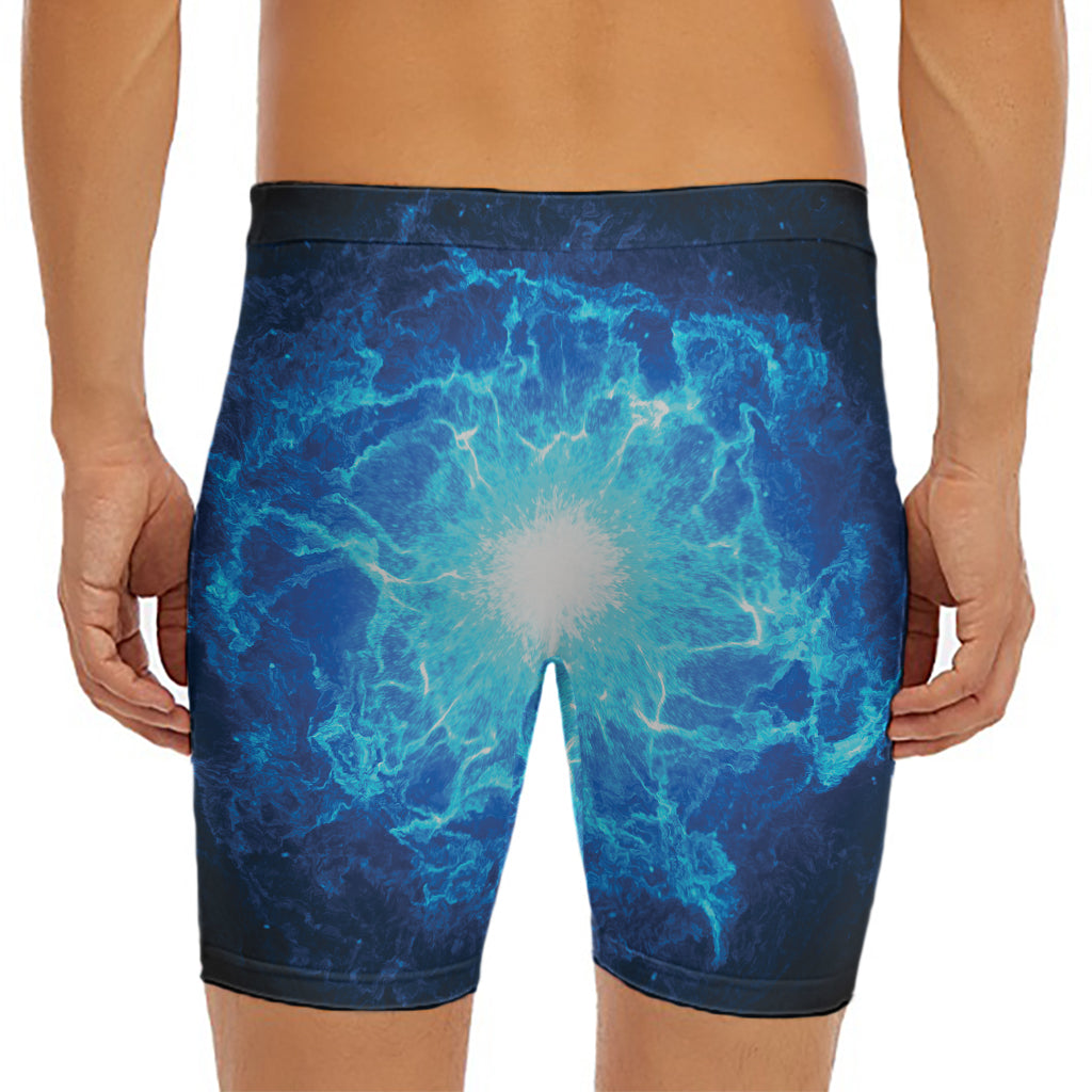Blue Plasma Energy Print Men's Long Boxer Briefs