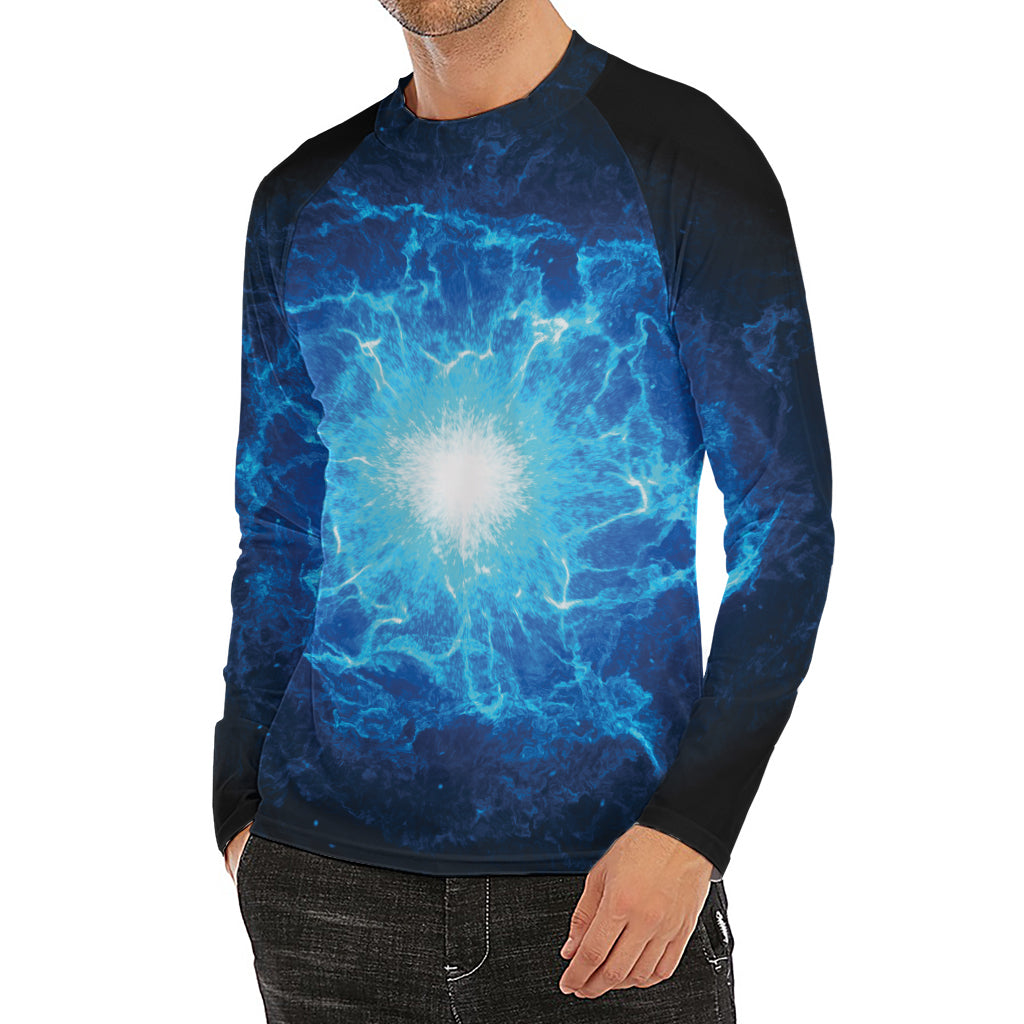 Blue Plasma Energy Print Men's Long Sleeve Rash Guard