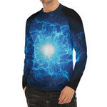 Blue Plasma Energy Print Men's Long Sleeve Rash Guard