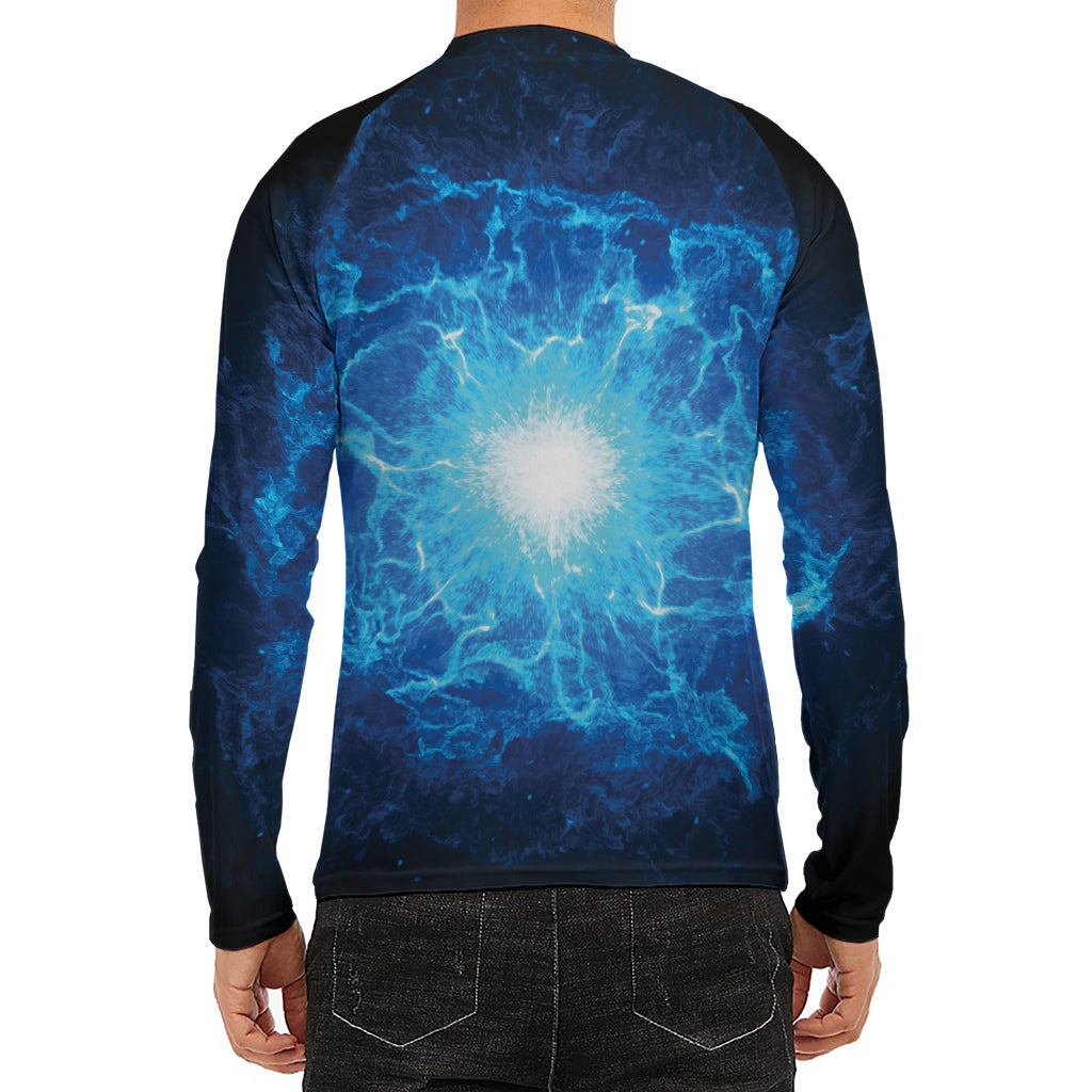 Blue Plasma Energy Print Men's Long Sleeve Rash Guard