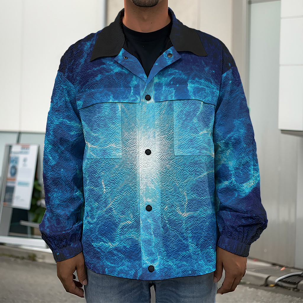 Blue Plasma Energy Print Men's Shirt Jacket