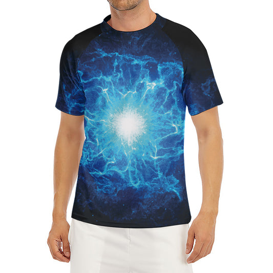 Blue Plasma Energy Print Men's Short Sleeve Rash Guard